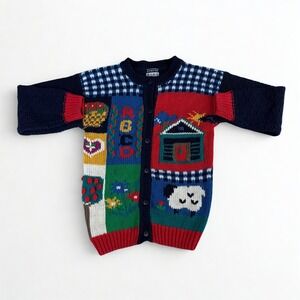 Vintage Genuine Kids Cardigan Sweater Unisex Kids Size 5/6 Novelty Knit ABC